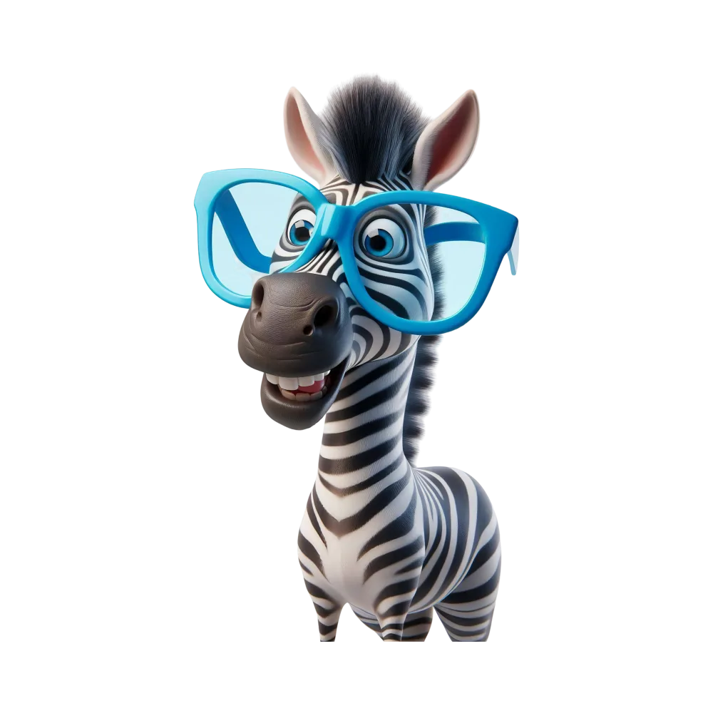 Smiling Cartoon Zebra Wearing Large Blue Glasses