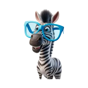 Smiling Cartoon Zebra Wearing Large Blue Glasses
