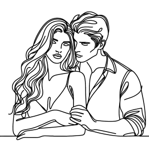 Couple Embracing with Romantic Expression Line Art