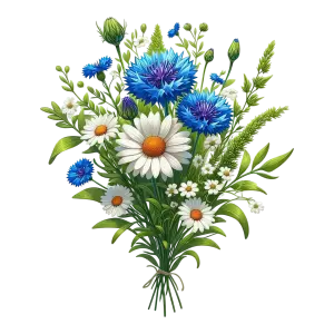 Bouquet of Blue Cornflowers and White Daisies