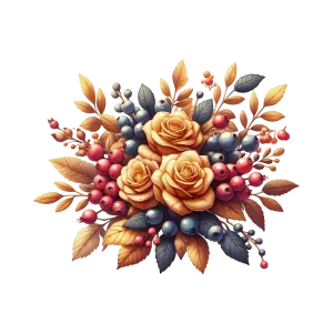 Autumn Floral Arrangement with Orange Roses and Blue-Red Berries