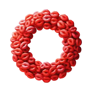 Red Lips Wreath on Transparent Background