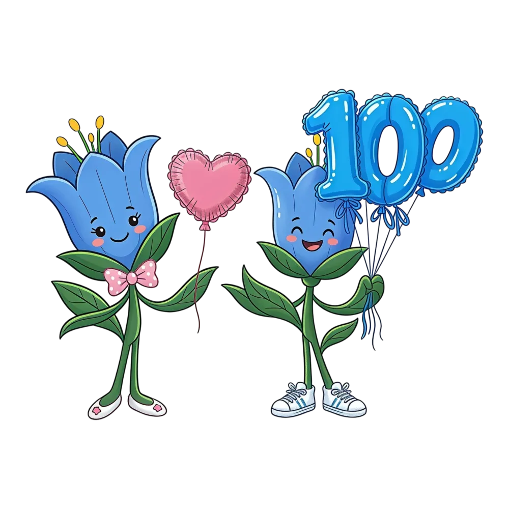 Cute Blue Cartoon Flowers Holding Balloons