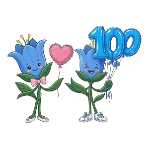 Cute Blue Cartoon Flowers Holding Balloons