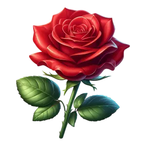 Detailed Red Rose with Green Leaves Illustration