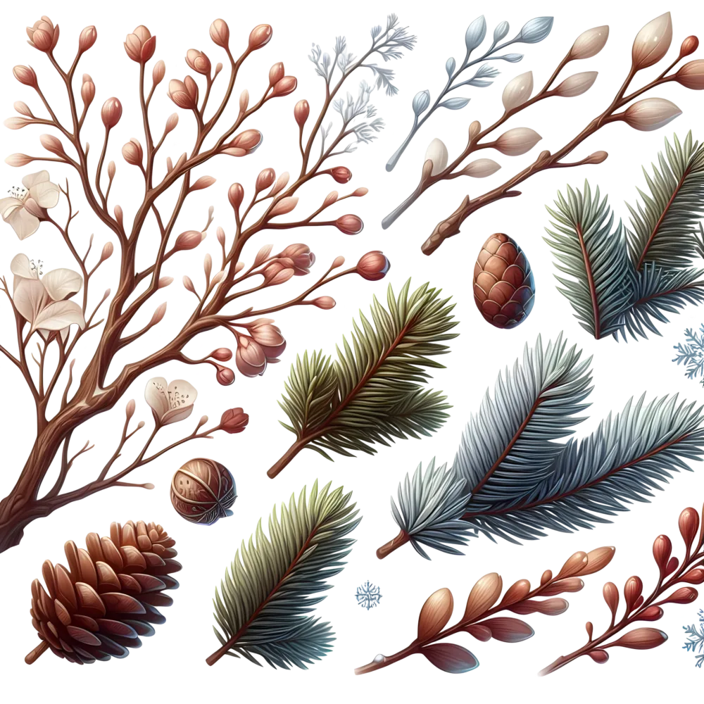 Decorative Winter Pine Branches and Cones Collection