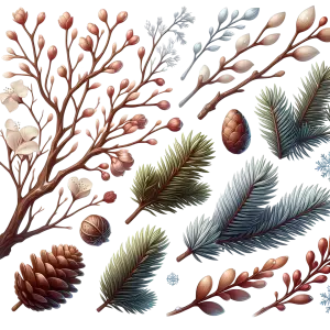 Decorative Winter Pine Branches and Cones Collection