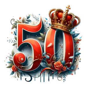 Elegant 50th Anniversary Celebration Number with Crown and Floral Decorations