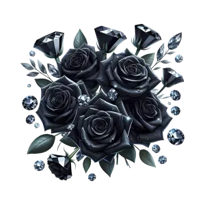 Black Roses with Diamonds and Leaves Cluster