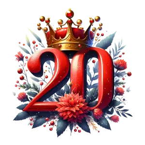 Decorative Number 20 with Crown and Floral Design