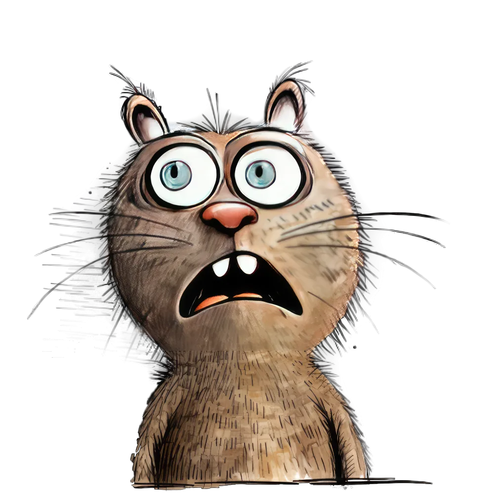 Cartoon Surprised Brown Cat with Big Blue Eyes
