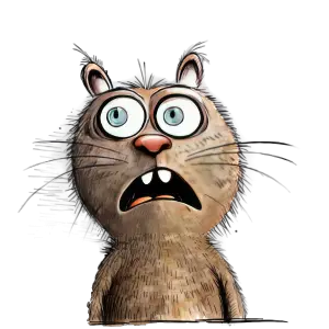 Cartoon Surprised Brown Cat with Big Blue Eyes