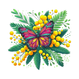 Colorful Butterfly with Yellow Flowers and Green Leaves