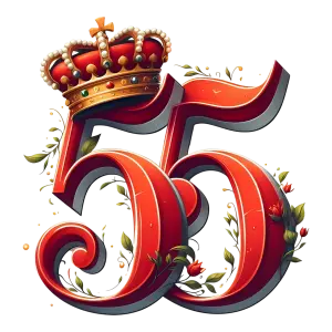 Ornate Red Number 55 with Royal Crown and Floral Decorations