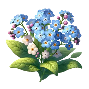 Blue and White Forget-Me-Not Flower Bouquet with Green Leaves