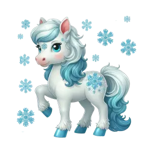 Cartoon Winter Pony with Snowflake Pattern
