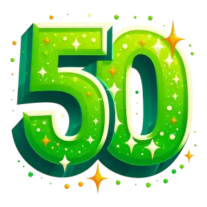 Glowing Green Number 50 with Sparkles