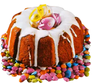 Easter Bundt Cake with Icing and Colorful Candy