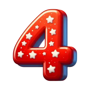 3D Red Number 4 with White Stars