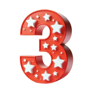 3D Number Three with White Stars on Red