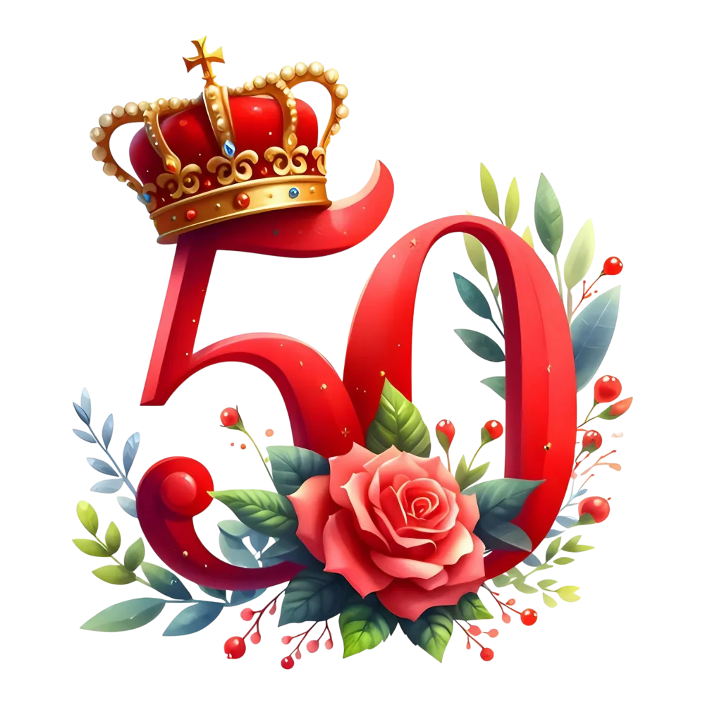 Decorative Number 50 with Crown and Floral Arrangement