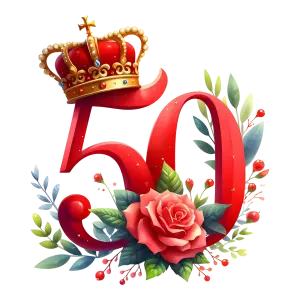 Decorative Number 50 with Crown and Floral Arrangement