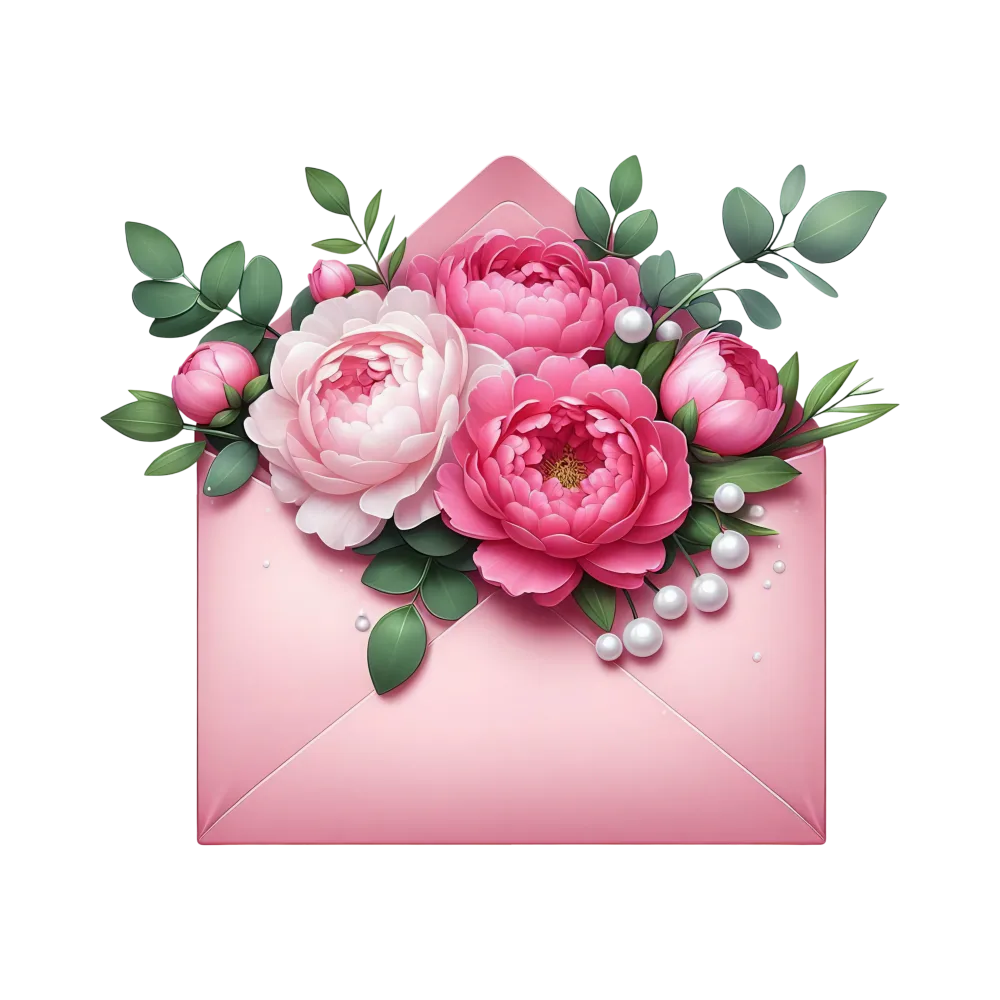 Pink Envelope with Rose and Peony Flower Bouquet