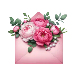 Pink Envelope with Rose and Peony Flower Bouquet