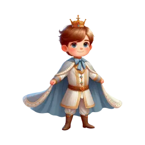 Cute Cartoon Prince Wearing Gold Crown and Blue Cape