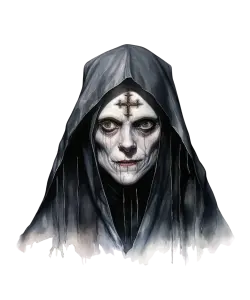 Dark Hooded Female Ghost with Cross Mark on Forehead