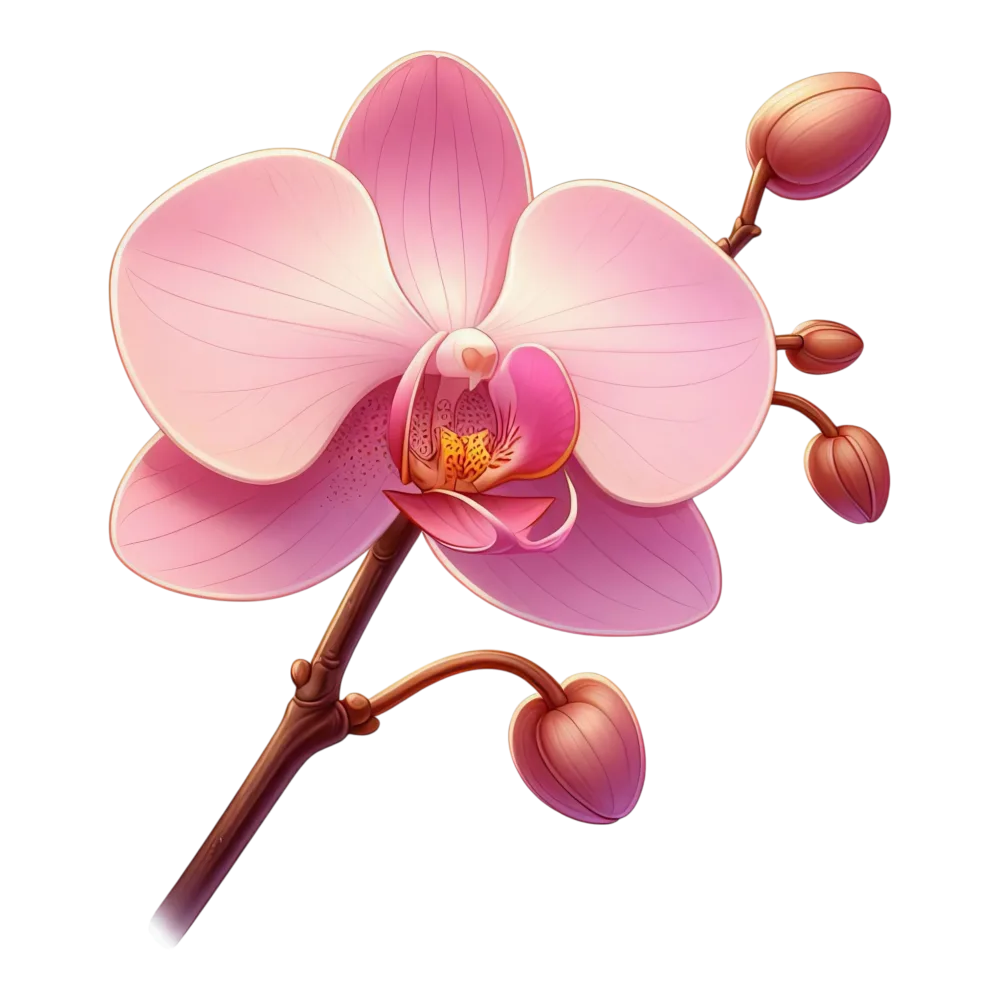 Pink Orchid Flower with Buds on Transparent Background