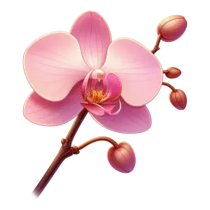 Pink Orchid Flower with Buds on Transparent Background