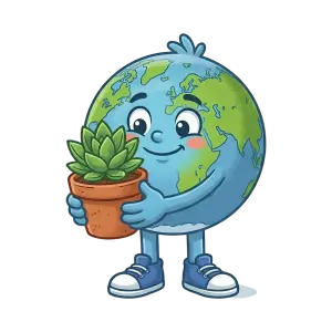 Cartoon Earth Character Holding Potted Plant