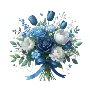 Elegant Blue and White Floral Bouquet with Ribbon