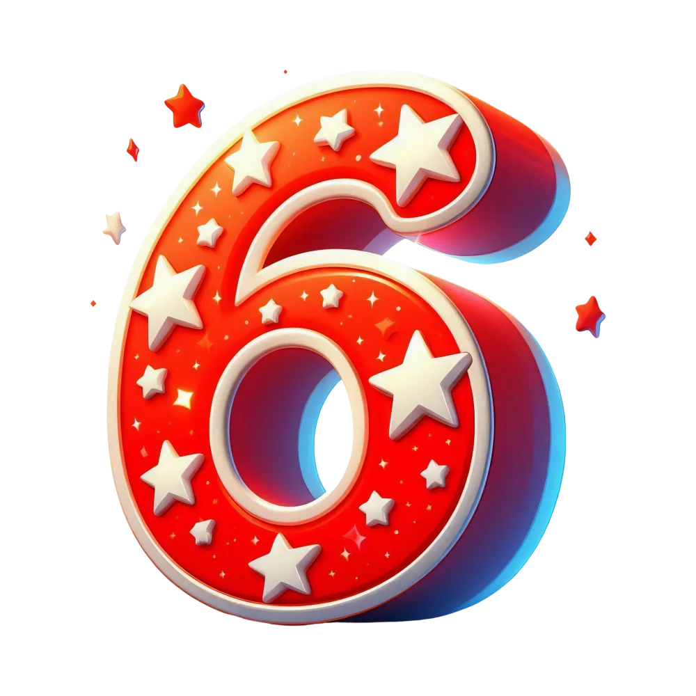 Red Number 6 with White Stars