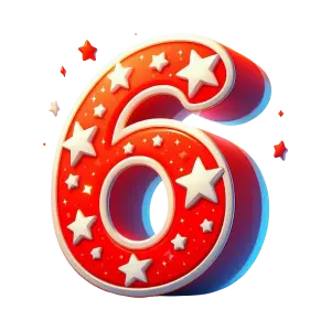 Red Number 6 with White Stars