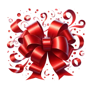 Decorative Red Ribbon Bow with Confetti Elements