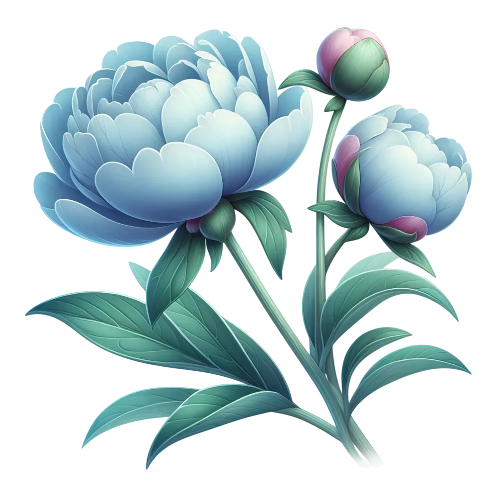 Blue and Pink Peony Flower with Green Leaves