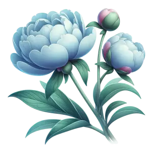 Blue and Pink Peony Flower with Green Leaves