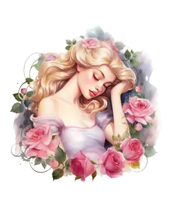 Sleeping Woman Surrounded by Pink Roses Illustration