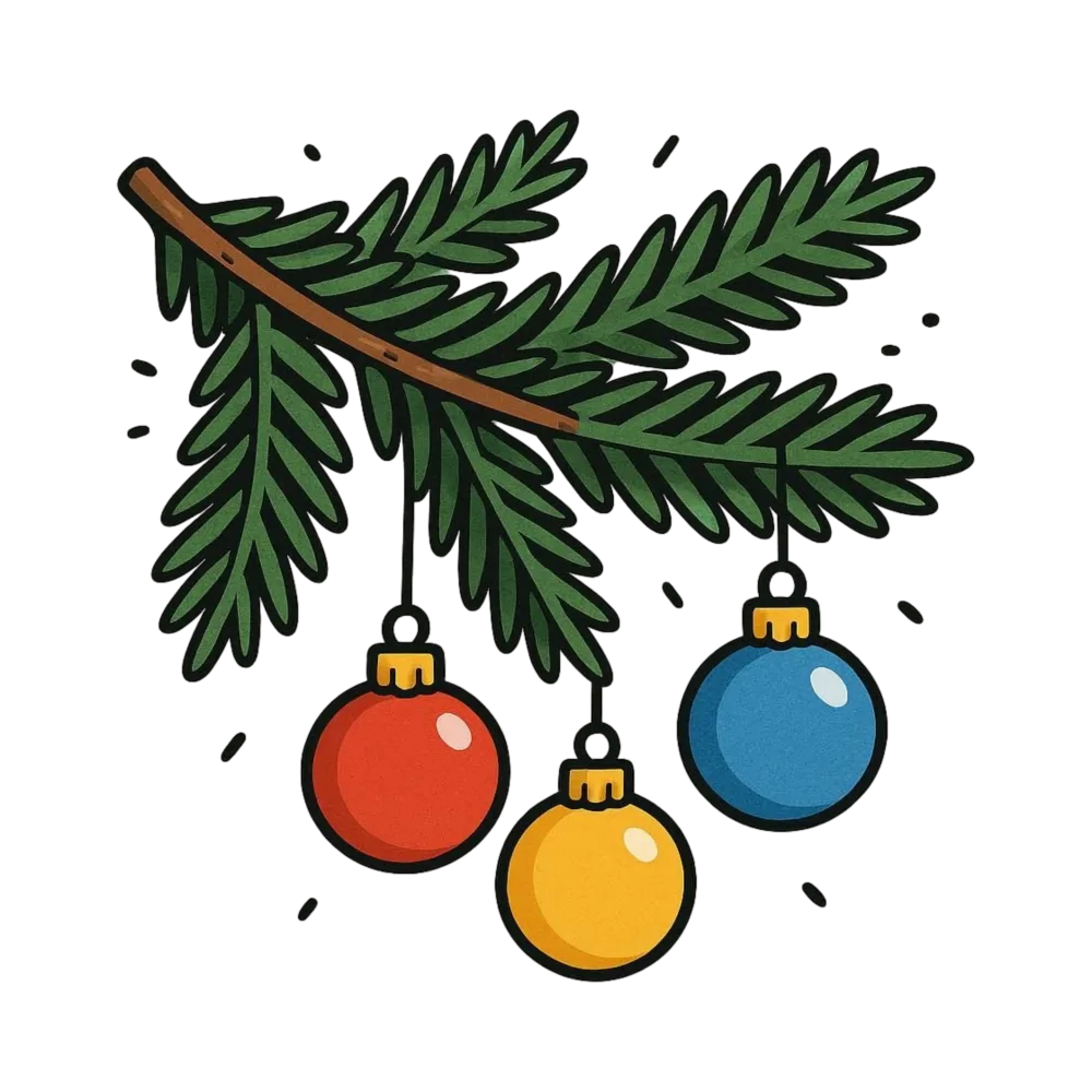 Christmas Tree Branch with Hanging Ornaments