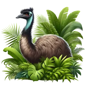 Emu Standing Among Tropical Greenery