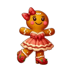 Cute Gingerbread Girl in Red Dress with Bow