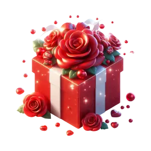 Red Gift Box Decorated with Red Roses and Hearts