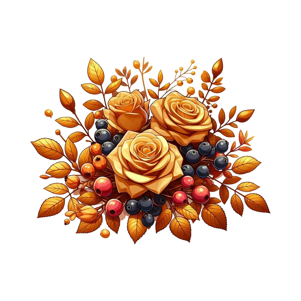 Autumn Bouquet with Orange Roses and Berries