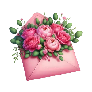 Pink Envelope Filled with Pink Roses and Greenery