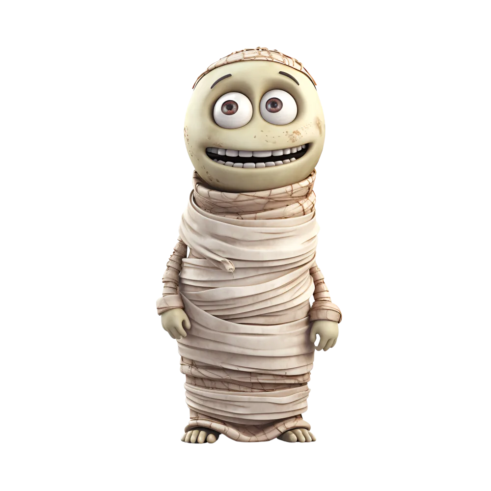 Cute Cartoon Mummy Character Wrapped in Bandages