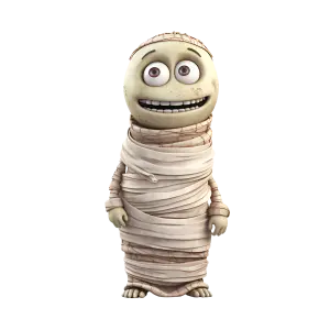 Cute Cartoon Mummy Character Wrapped in Bandages