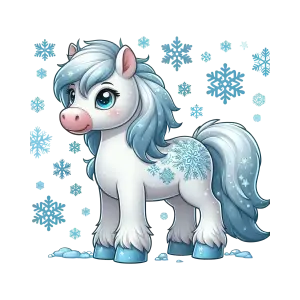 Cute Winter-Themed Cartoon Pony with Snowflakes