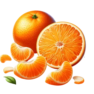 Fresh Orange with Sliced Segments and Leaf